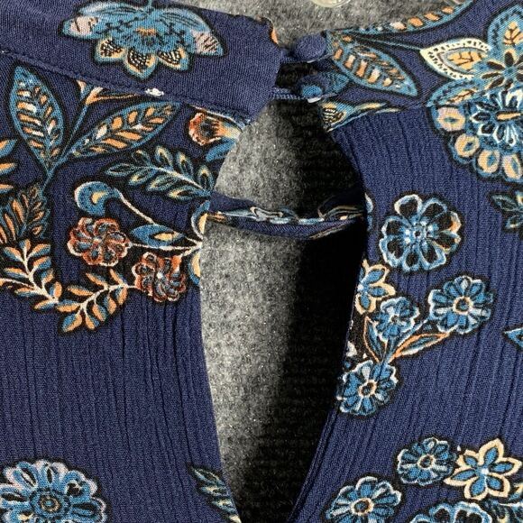 Altar’d State A Line Dress M Boho Blue Floral Bell Sleeves Crochet Cut Out Neck - Picture 14 of 16